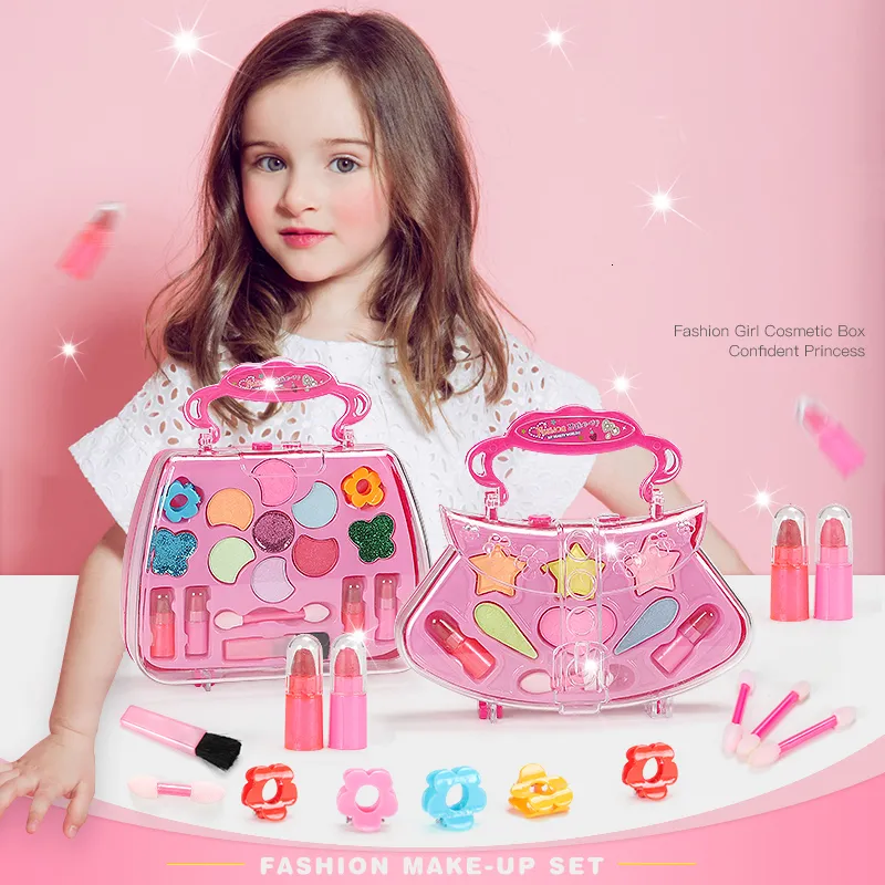 Beleza Moda Meninas Maquiagem Conjunto de Brinquedos Fingir Brincar Princesa Maquiagem Rosa Kit de Segurança Brinquedos Não Tóxicos para Vestir Cosméticos Presente Infantil 230617