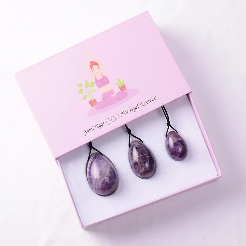 100% Natural Amethyst Yoni Eggs Massage Wand Set Kegel Övning Vaginal Muscle Training Massager Original Stone Crystal Egg Health Care Tools