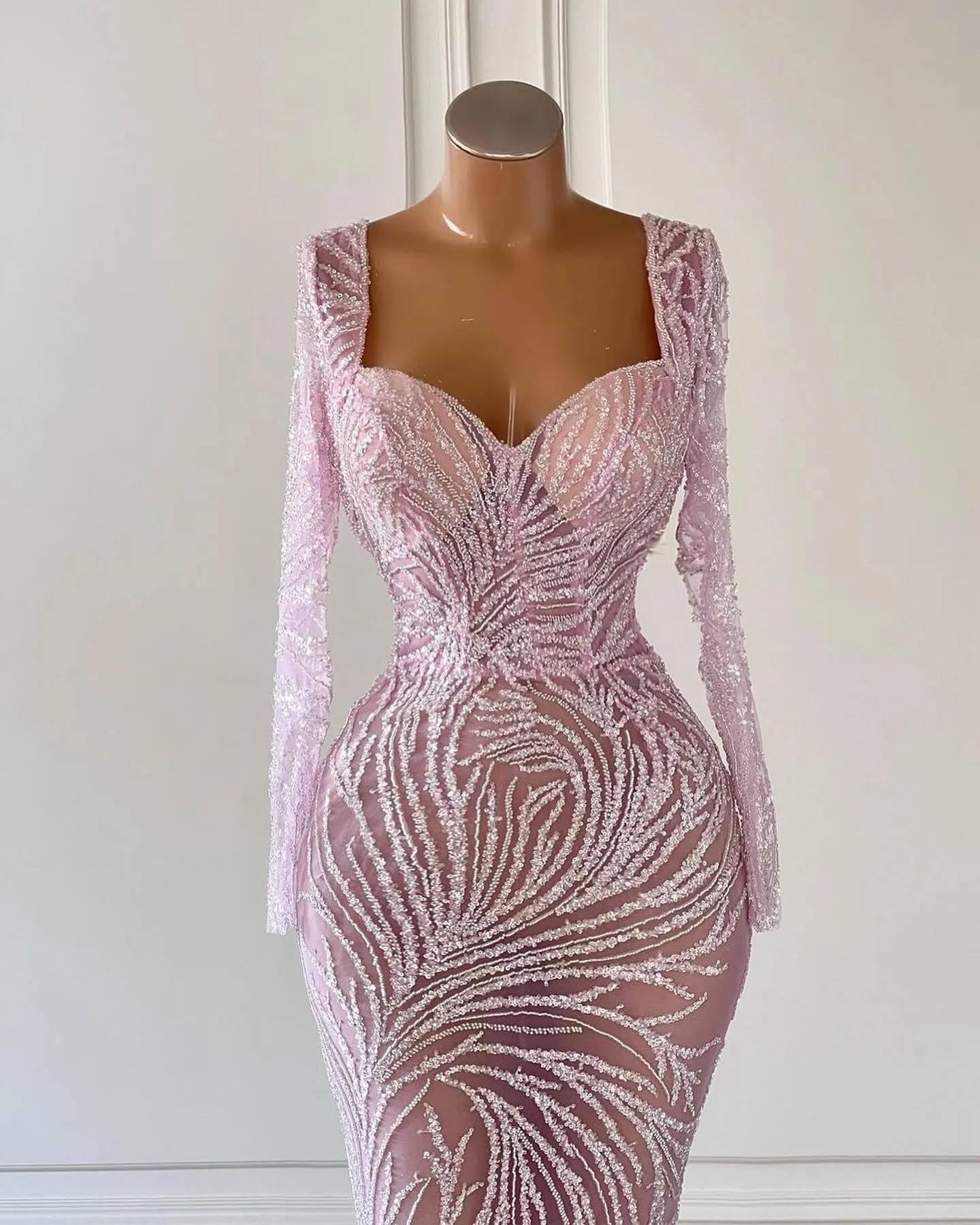 Glamorous Mermaid Prom Dresses Square Long Sleeves Designer Applicants on Tulle Backless Zipper Floor Length Custom Made Plus Size Party Dress Vestido De Noite