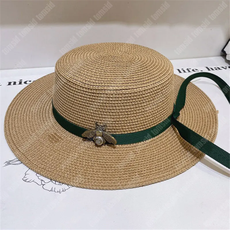 Designer de moda Chapéu de Palha Aba Larga Mulher Verão Luxo Chapéu de Praia Para Homem Férias Clássico Riband Chapéu de Sol Bob Casquette