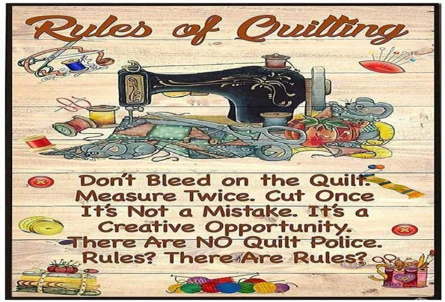 Funny Retro Tin Signs Sewing Machine Rules Of Quilting Vintage Auto