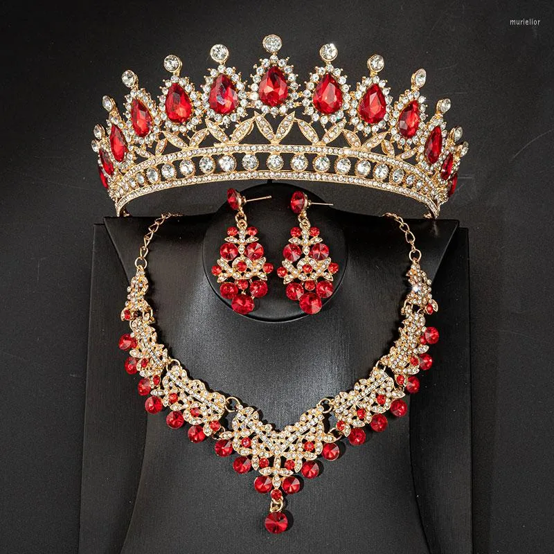 مجموعة أقراط القلادة 2023 Tiaras African Beads Jewelry Wedding Dress Associor