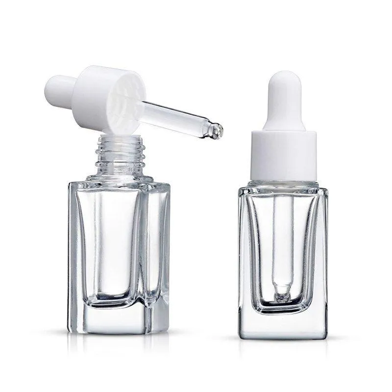 Clear Square Glass Droper Bottle Essential Oil Parfym Bottle 15 ml med vit/svart/guld/silverlock Cocra