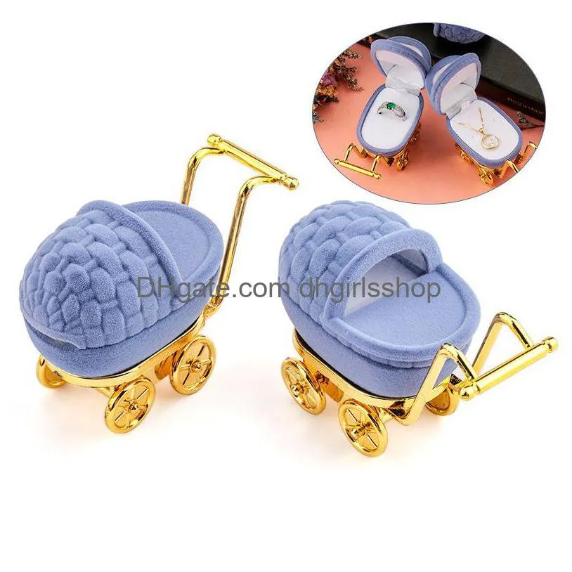 Jewelry Boxes 1 Piece Lovely Baby Carriage Veet Box Ring Gift Holder Case For Earrings Necklaces Bracelets Display Drop Deli Dhhs4
