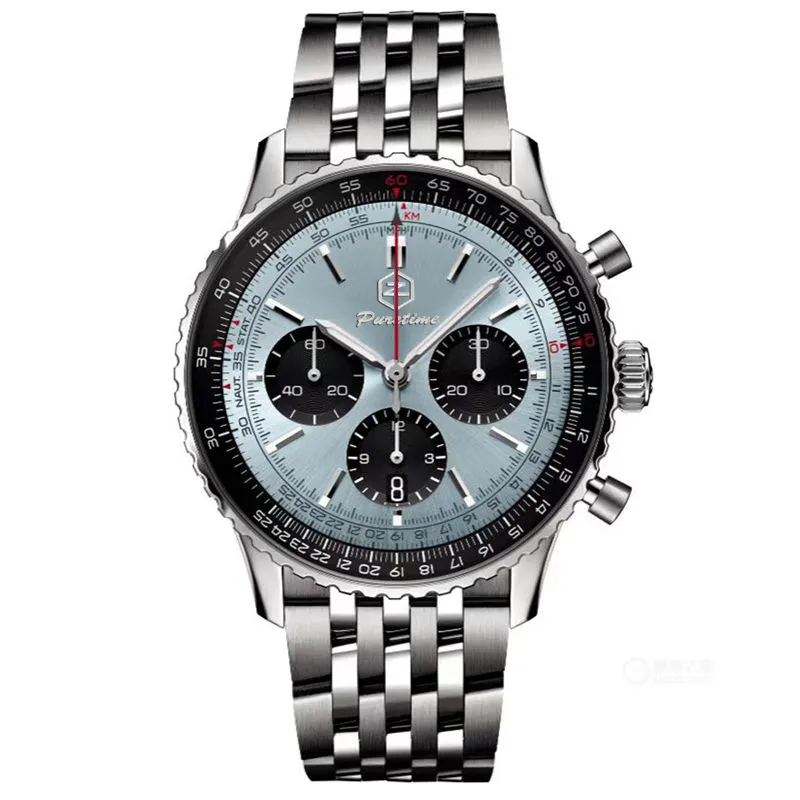 Designer masculino relógio homem relógio de pulso moda relógios de pulso 43mm navitimer vk quartzo cronógrafo pulseira de couro fivela dobrável