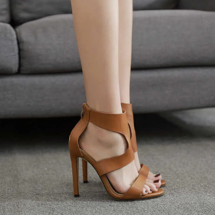 Bayanlar yaz sandaletleri caligae kadınlar içi boş seksi moda arka fermuar yüksek topuk kadın 2023 230615