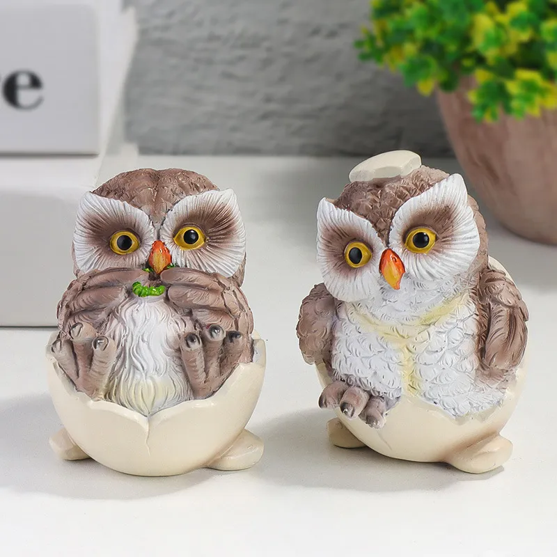 Decorative Objects Figurines Simulation resin art cute eggshell owl home desktop living room decoration window desk 230616
