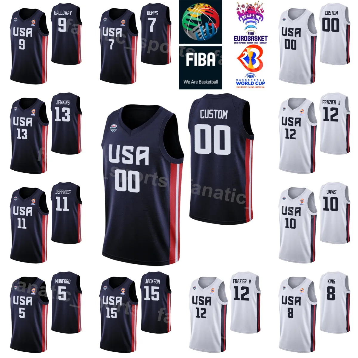 Drukuj koszykówka US 2023 Puchar Świata 4 Quinn Cook Jersey 7 Cody Demps 6 Bell 9 Langston Galloway 12 Michael Frazier II 10 William Davis 5 Xavier Munford 13 John Jenkins