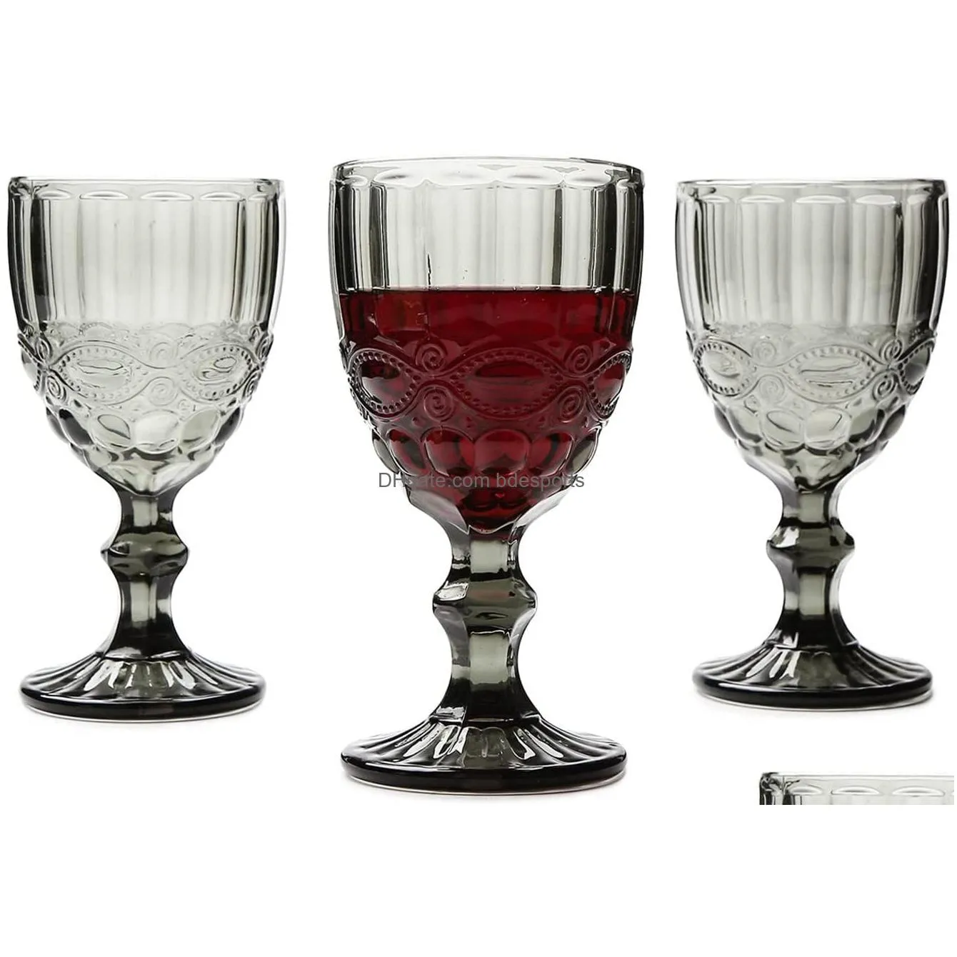 2Pcs Vintage Relief Wine Glass Cups Color Embossed Goblet Home Juice Water  Cup Wedding Party Champagne