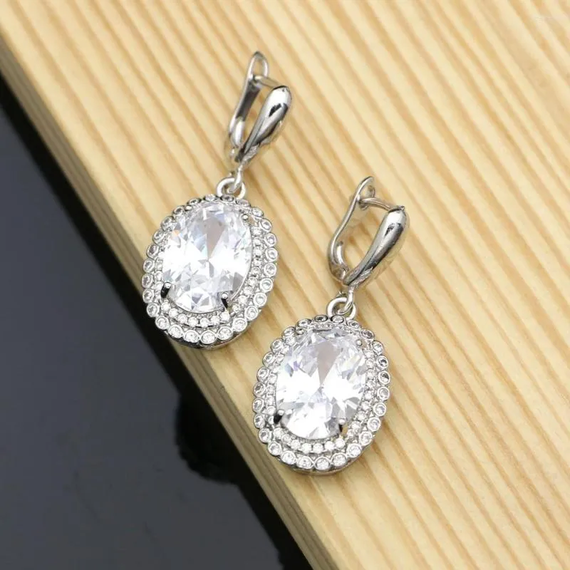 Boucles d'oreilles pendantes en argent sterling 925 avec zircon cubique blanc Accessoires de mariage pour femmes Drop