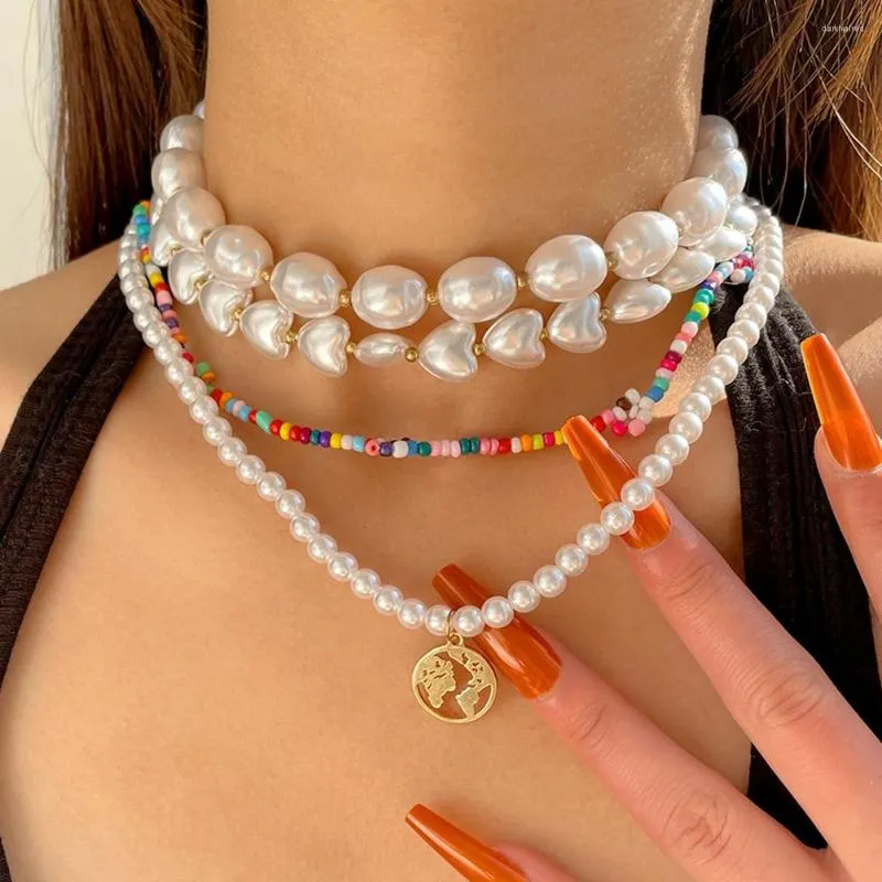 Chains Elegant White Pearl Beaded Chokers Clavicle Chain Necklace For Women Mini Hollow Pendant Trendy Jewelry