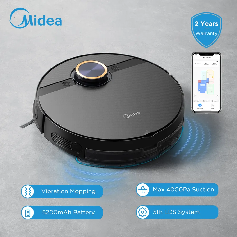 Vakuumlar Midea M7 Pro Robot Vakum Süpürge 4000pa Emme 5200mAH Titreşimli Moping Akıllı Robotik Uygulama Kontrolü Akıllı Ev Cihazı 230616