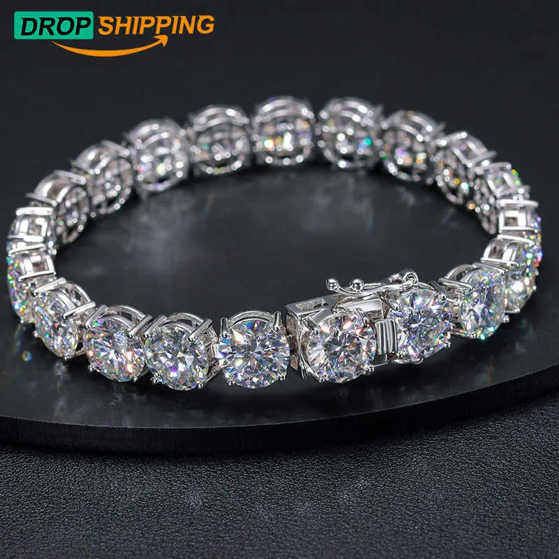 Drop Shipping Big Guy 10mm Argent Réel Moissanite Diamant Tennis Bracelet Fine Jewelry pour Hommes Femmes
