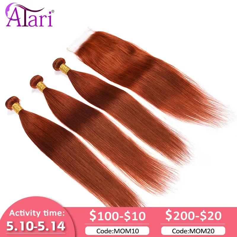 Hair Bulks Dark Orange Straight Bundles with 4x4 5x5 Lace Closure Brazilian Human Ginger for Black Women 230617