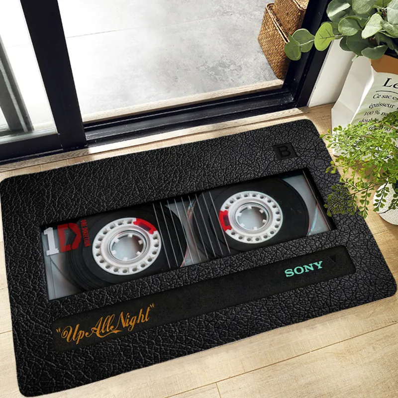 カーペットレトロカセットミュージックテープフロアマット複数選択面白い入り口ドアマットリビングルームキッチンノンスリップカーペットバスルームドアマット230616