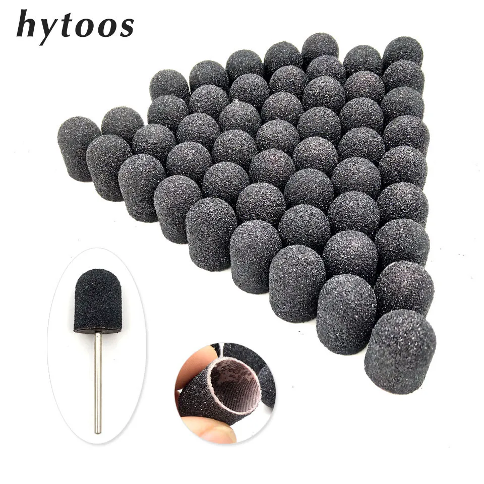 Nail Art Equipment 50Pcs 13*19mm Black Textile Sanding Caps With Grip Pedicure Care Polishing Sand Block Nail Drill Accessories Foot Cuticle Tool 230616