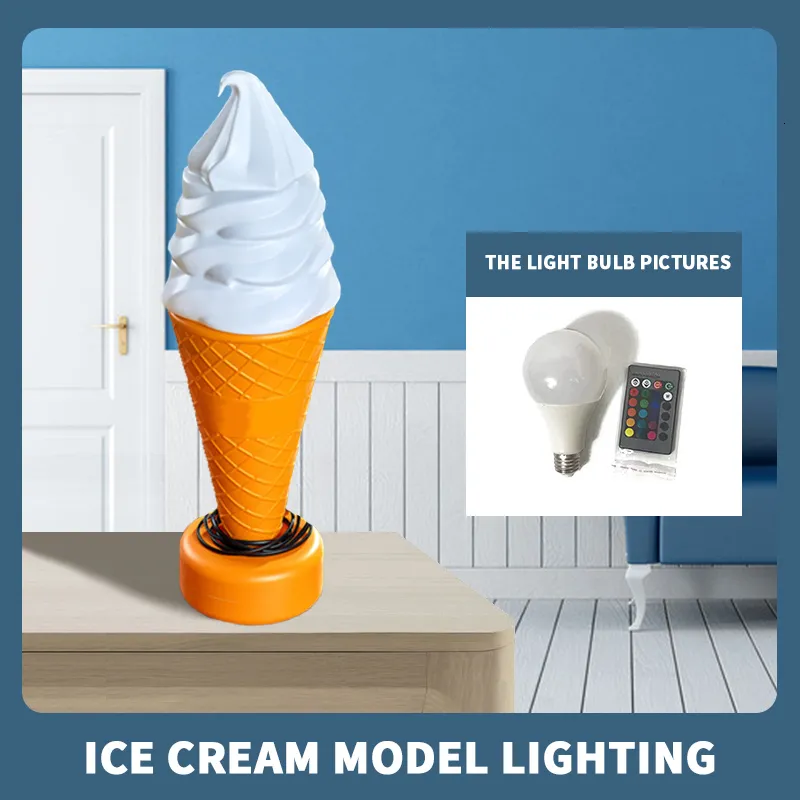 Dekorativa objekt Figurer 60cm Giant Statue Simulation Ice Cream Cone Lamp dessert Shop 12 av LED -färgändringar som ändrar reklammodellbelysning 230616