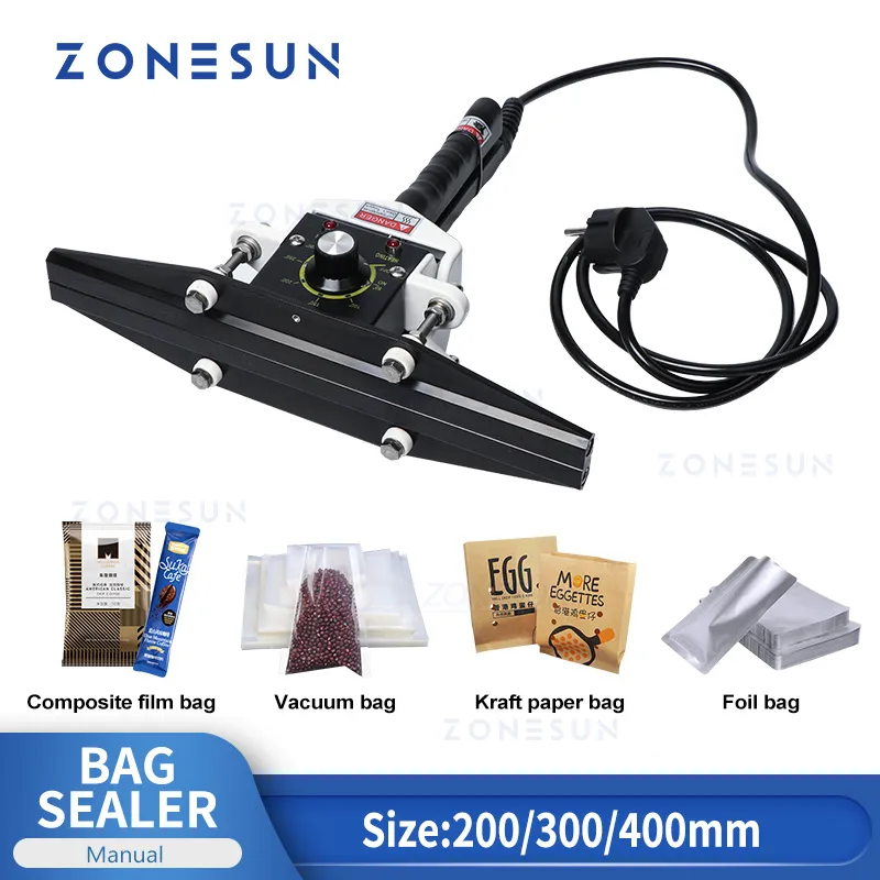 ZONESUN Direct-heat Pliers Impulse Sealing Machine Handheld Electric Composite Aluminum Foil Kraft Paper Packing Sealer Packer