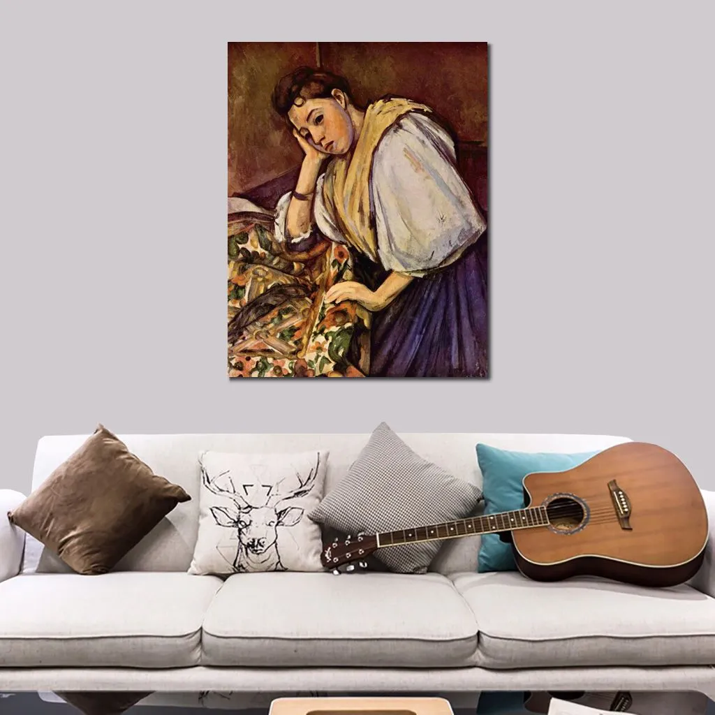 Young Italian Girl Resting on Her Elbow Paul Cezanne Painting Handmade Canvas Art Impressionist Figure Home Decor