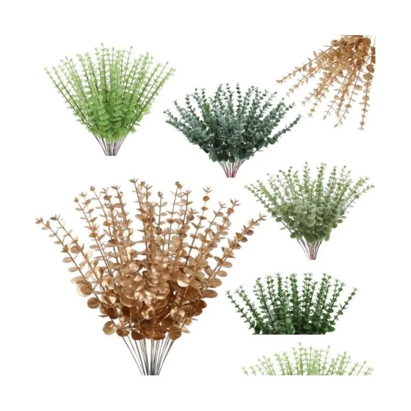 Fleurs décoratives Couronnes Faux Plante Verdure Mariage Pour Vase Pièce Maîtresse Real Touch Eucalyptus Artificiel Décor À La Maison Tiges Leav Dhjvx