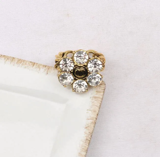 Vintage 18 carats plaqué or marque lettre bande anneaux pour hommes femmes couples amoureux créateur de mode ouvert cristal métal bague bijoux