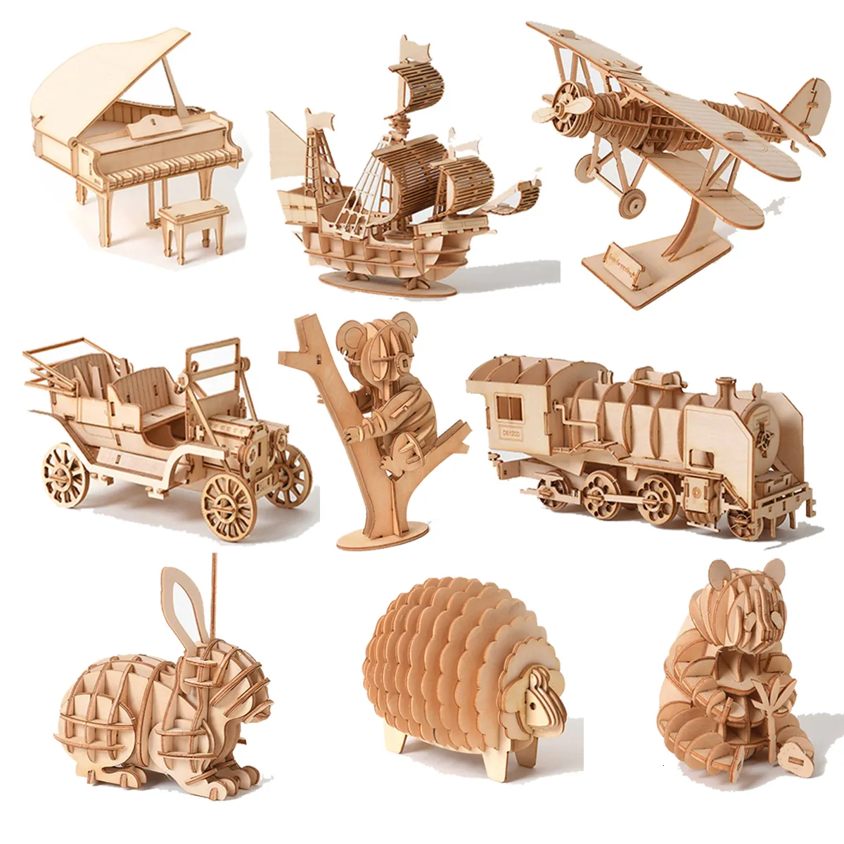 Puzzles 3D DIY 3D Modèle de Puzzle en Bois Jouets Mécaniques Faits à la Main Kit de Construction Jeu Assemblée Modèle Navire Animal Cadeau pour Enfants Adultes Adolescents 230616