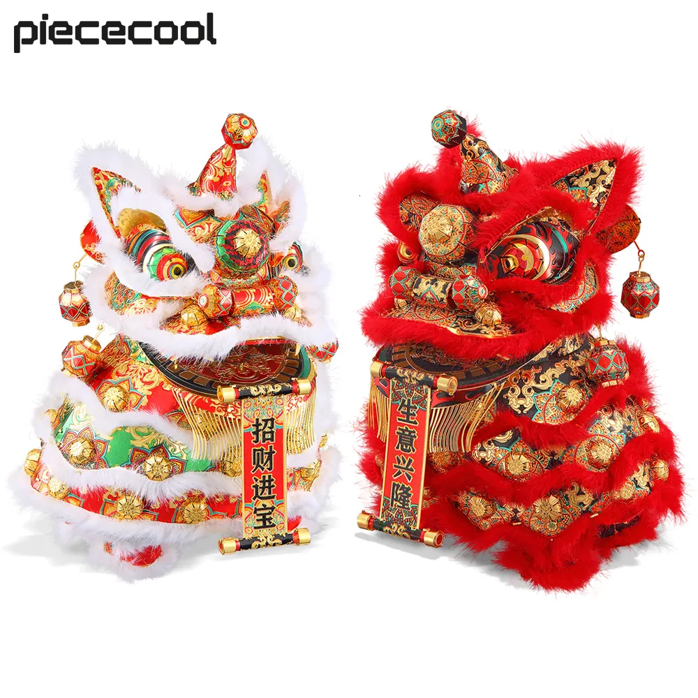 3D Puzzles Piececool Metal Puzzle Chinese Dancing Lion Jigsaw Model Kits For Teens Brain Teaser Adult 230616