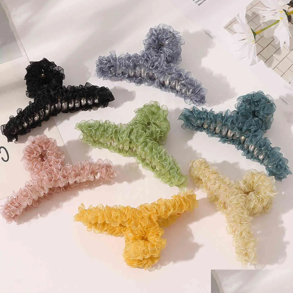 Hair Rubber Bands Elegant Temperament Japan And South Korea Mesh Lace Back Of Head Ponytail Catch Fashion Shark Clip Jewelry Dhgarden Dhyzw