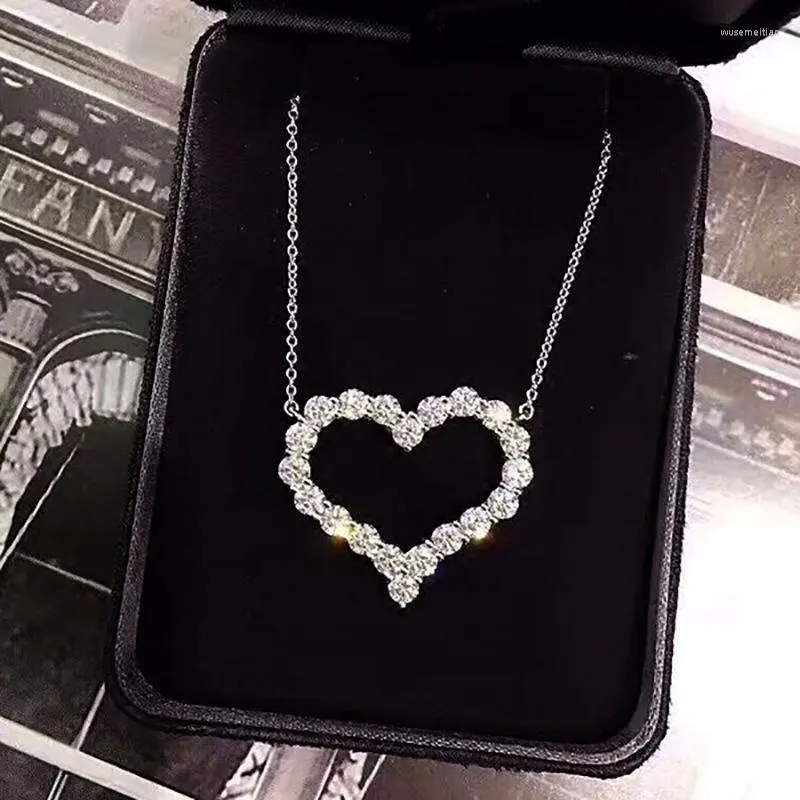 Pendant Necklaces Valentine Day Love Heart Clavicle For Women Silver Color Link Chain Wedding Necklace Party Lovers Jewelry Gift