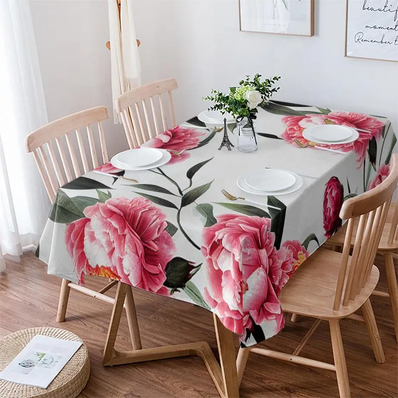 Nappe de table pivoine fleur encre peinture nappe étanche salle à manger rectangulaire ronde maison Textile cuisine décoration
