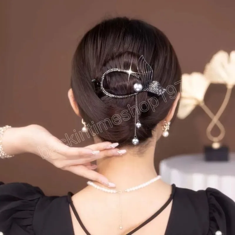 Artiglio capelli in lega Fermaglio capelli con strass Accessori capelli da donna Perle con nappe Fermaglio capelli a coda di pesce Barrette in metallo stile coreano