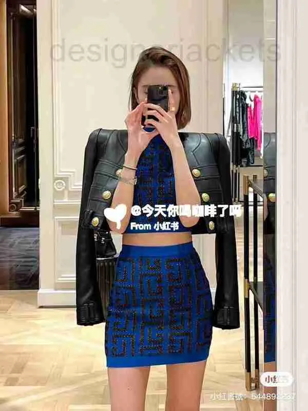 Two Piece Dress Designer 2023 summer Women's Sets brand fashion Dinner dress letter sexy Knitting suit bustier cropped top short skirt birthday Mother's Day gift WJWY