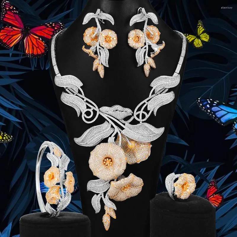 Серьги по ожерелью наборы Kellybola великолепная 4pcs роскошная утренняя слава цветочные украшения африканские украшения для женщин свадебная мода
