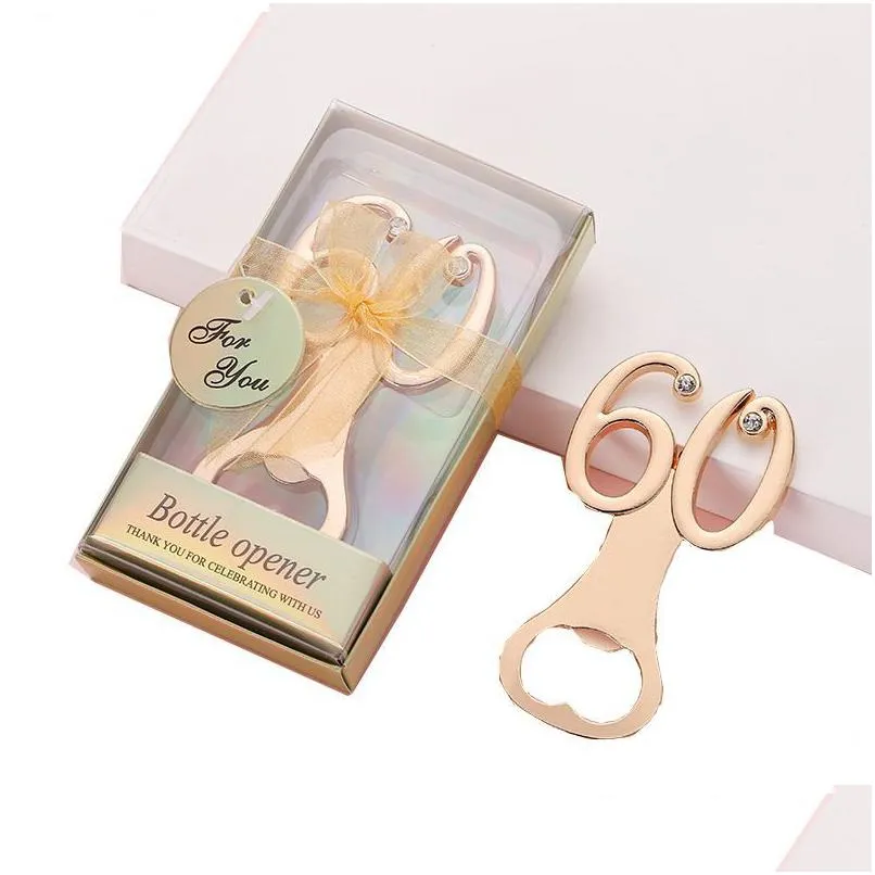 Abridores 60th Anniversary Souvenirs Regalo de la fiesta de cumpleaños para invitados Gold Digital 60 Abrebotellas Drop Delivery Home Garden Kit Dh01D