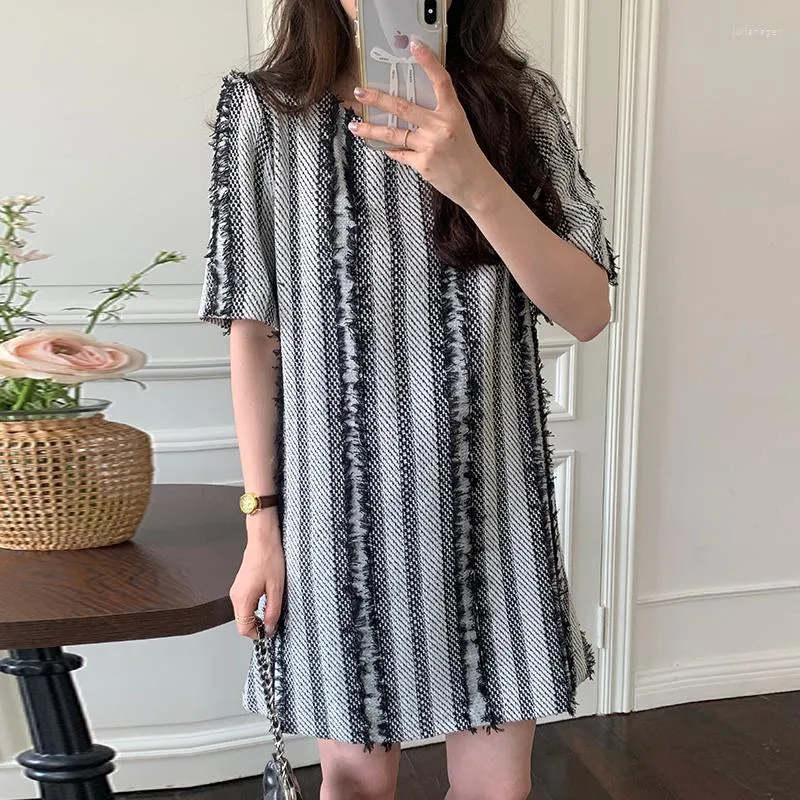 Casual Dresses Maxi Vestido Loose Patchwork Tassel Dress Women Clothing Aesthetics Grunge Y2k Korean Style Short Sleeve