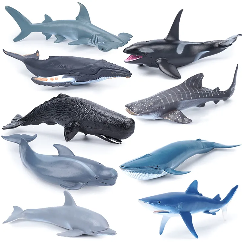 Action Toy Figures Simulation Marine Sea Life Whale Figures Shark Cachalot Action Figures Ocean Animal Model Dolphin Hammerhead Education Toys 230616