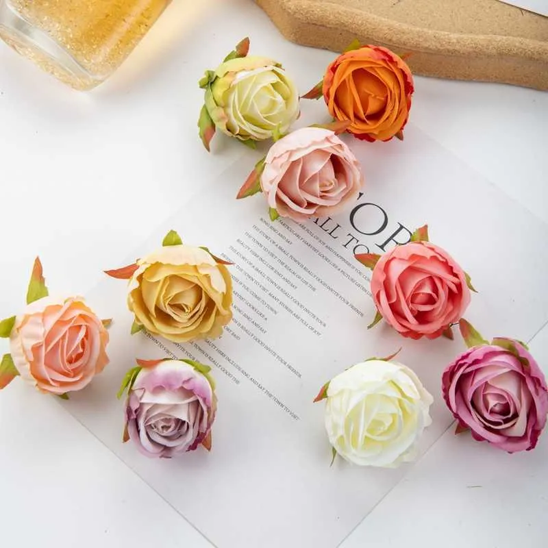 Torkade blommor 100 st konstgjorda grossist för heminredning Silk Diy Candy Box Cake Wedding Garden Roses Christmas Garland