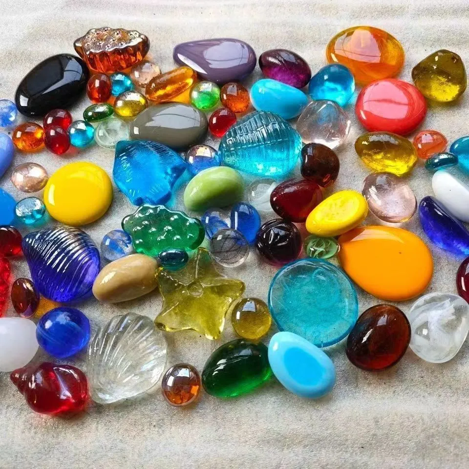 Shell Shaped Stained Glass Stones For Aquarium Decoration Colorful 