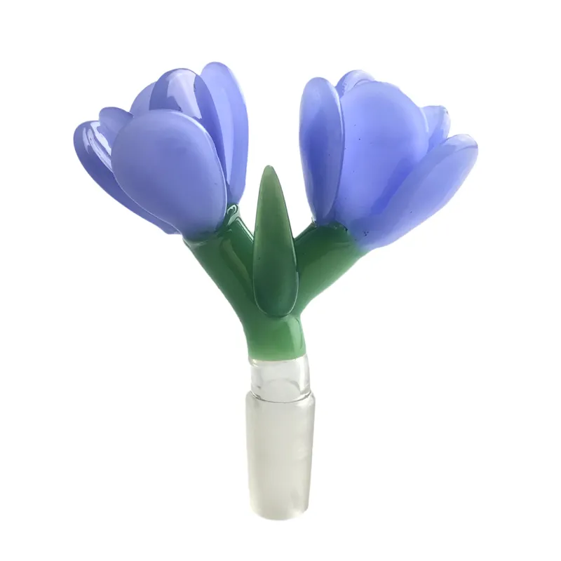 Bol de bong en verre à tête de fleur double avec bols mâles de 14mm 18mm blanc bleu rose coloré épais tuyaux d'eau en verre Pyrex