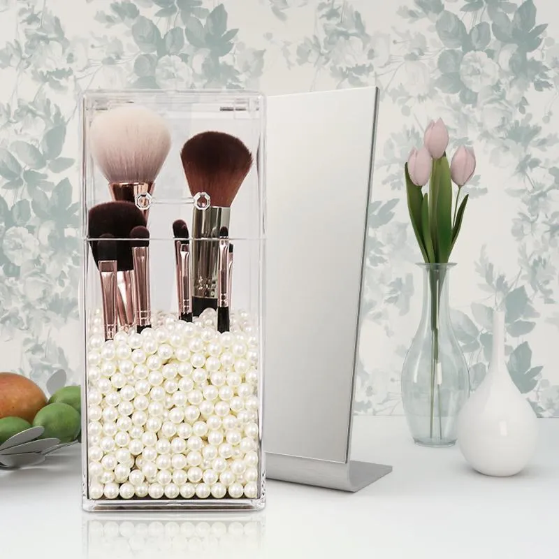 Boîtes de rangement Organisateur de supports de brosses en maquillage en acrylique avec produit de soins de la peau de charge de remplissage de perle