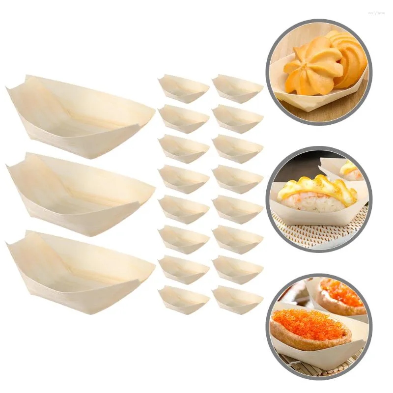 Dinnerware Sets Sushi Kayak Boats Disposable Plates Wood Tray Serving Containers Appetizer