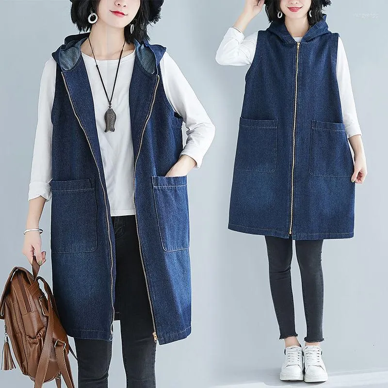 Damenwesten Große Größe Denim Weste Frauen 2023 Weibliche Mit Kapuze Ärmellose Cowboy Mantel Femme Herbst Jacke Damen Sommer Casual Tops D