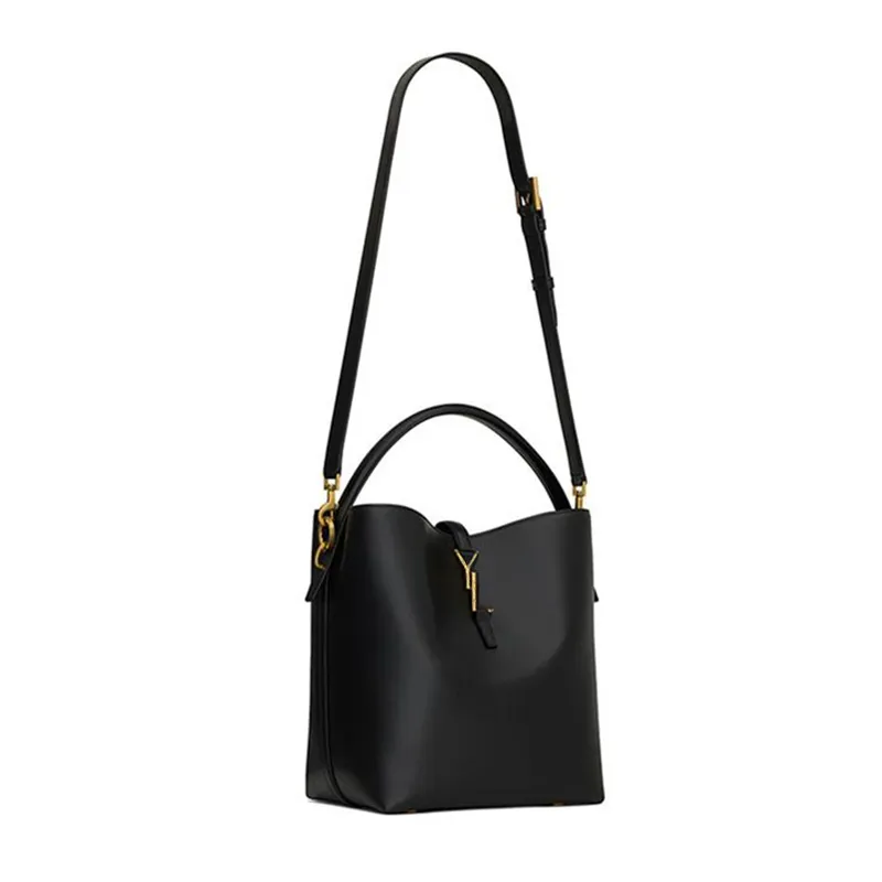 Borsa Secchio In Pelle Vera Nera Donne, Borsa A Tracolla A