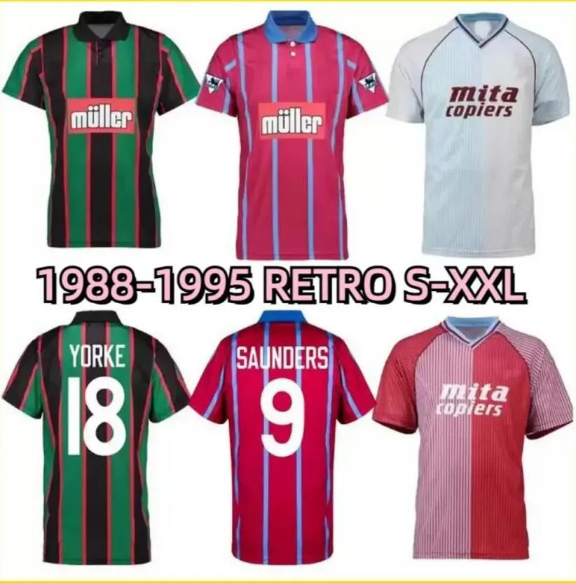 88 93 95 Villa Retro Futbol Forması 1988 1993 1995 Aston McGrath Houghton Richardson Man Klasik Vintage Futbol Gömlek Saunders Yorke Ehiogu