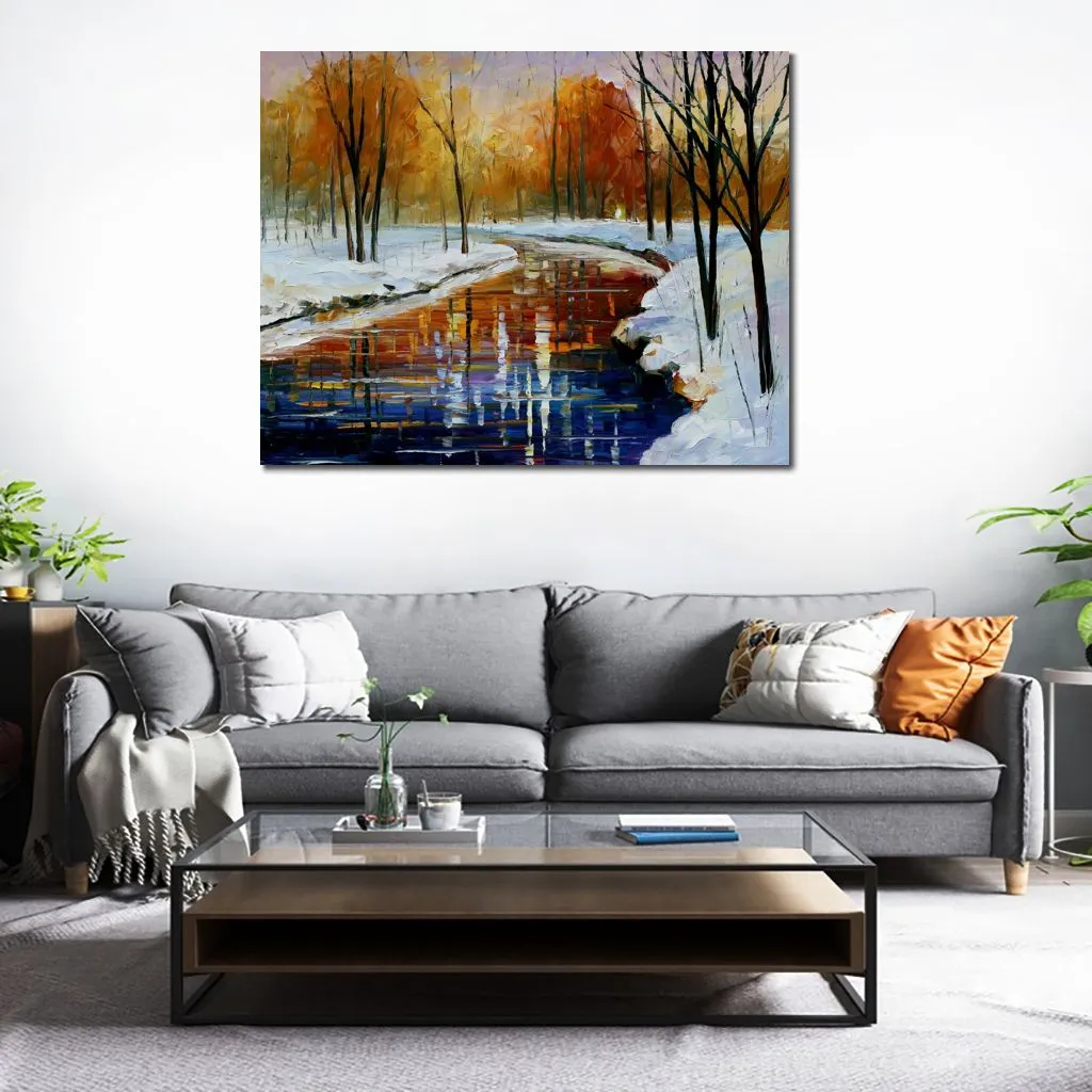 Mooie landschappen canvas kunst de energie van de winter met de hand gemaakt olieverfschilderij voor slaapkamermuur