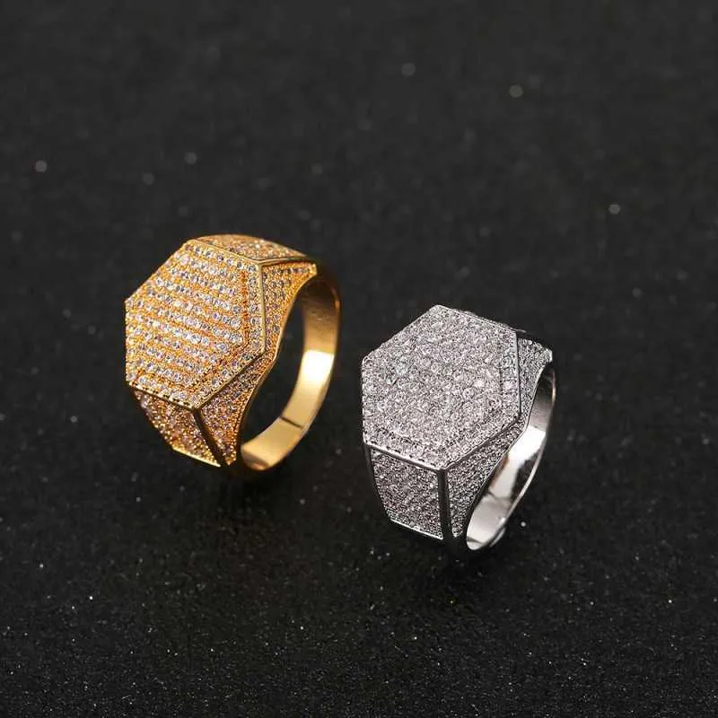 Band Rings Ring's Hexagonal Ring Hip Hop Diamond Ring Men and Women’s Jewelry Sixies 7-11 230610