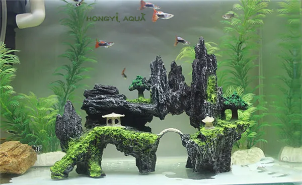 Decorations 1 piece resin large/small size rockery stone fish tank landscaping aquarium decoration rockery mountain hiding cave pet supplies 230617