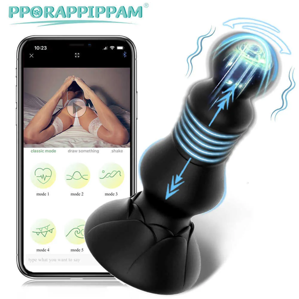 Zabawki seksu masażer męski pchnięcie prostaty masażer aplikacja Bluetooth Anal Beads Vibrator dla mężczyzn gej teleskopowy butt wtyczka para gra