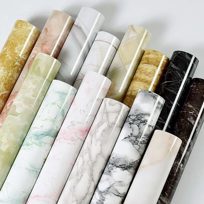 Vägg klistermärken vinyl marmor självhäftande tapeter rullar badrum kök skåp skrivbord vattentäta möbler dekorativ film 230616