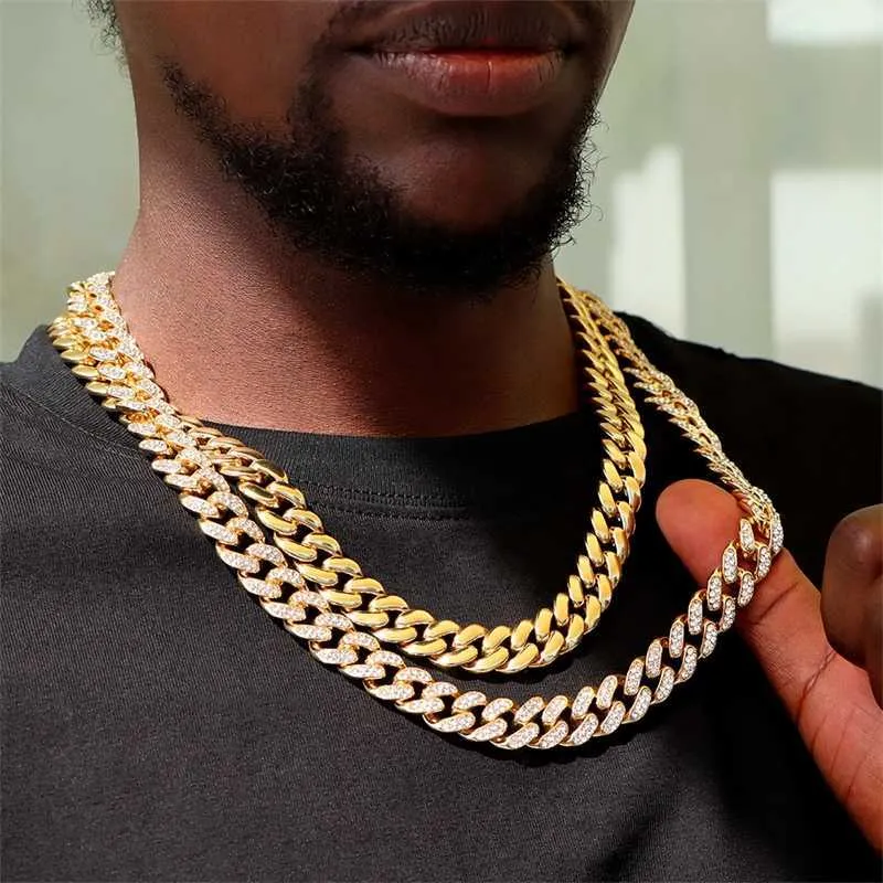 Strands Hip Hop Minimalistyczny Naszyjnik łańcuchowy Miami Cuban Link dla mężczyzn Kobiety Bling Gold Kolor Chunky Metal Choker Naszyjniki Luksusowe biżuterię 230613